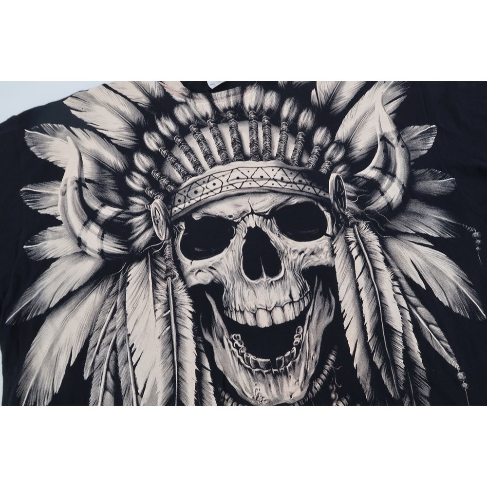 Jerzees Skull Native American T-Shirt Mens 2XL Black All Over Graphic Tee XXL - Picture 3 of 10